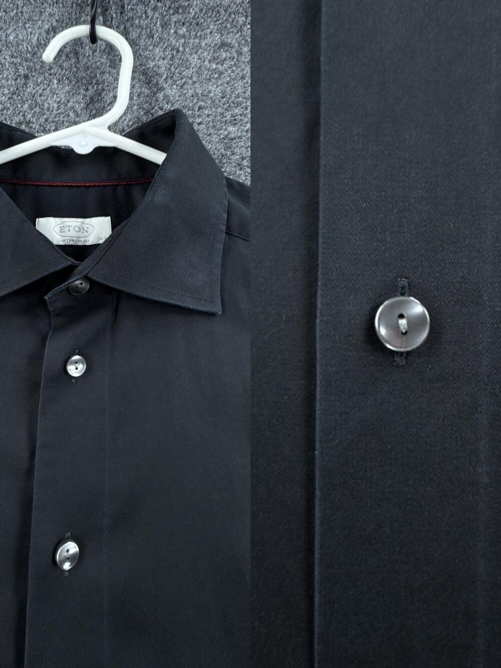 Eton Mens Contemporary 16.5 Black Button Up Shirt Solid Long Sleeve Adult Woven